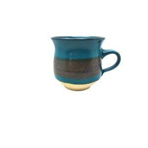 Vintage Aqua and Brown Hand Thrown Stoneware Pottery Mug Signed H